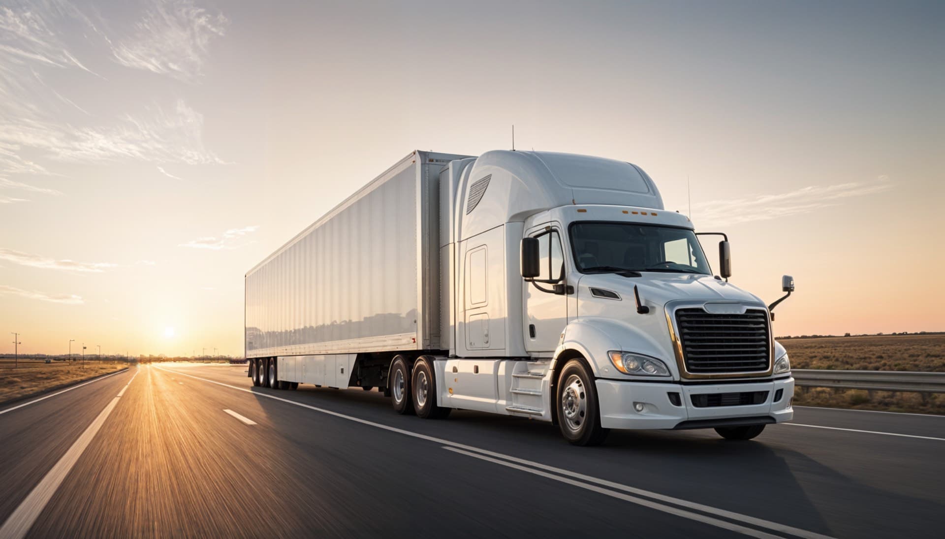 Commercial semi-truck on a Florida highway at sunset